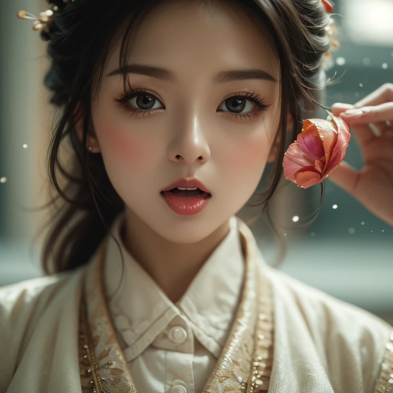 ExtremelyDetailed KAWAII girl Face,(Close-up big lips), glossy lips with beautiful details, Wet Coquettish tongue, Kissing to camera, towards the viewer Kissing, closing Eyes, 8K TopQuality masterpiece,an extremely delicate and beautiful (ProfessionalPhoto:1.37), Amazing,finely detail,official art,incredibly absurdres,ultra-detailed,close-up shot, close up, (fish eye lens), wide lens, macro lens, cum in mouth