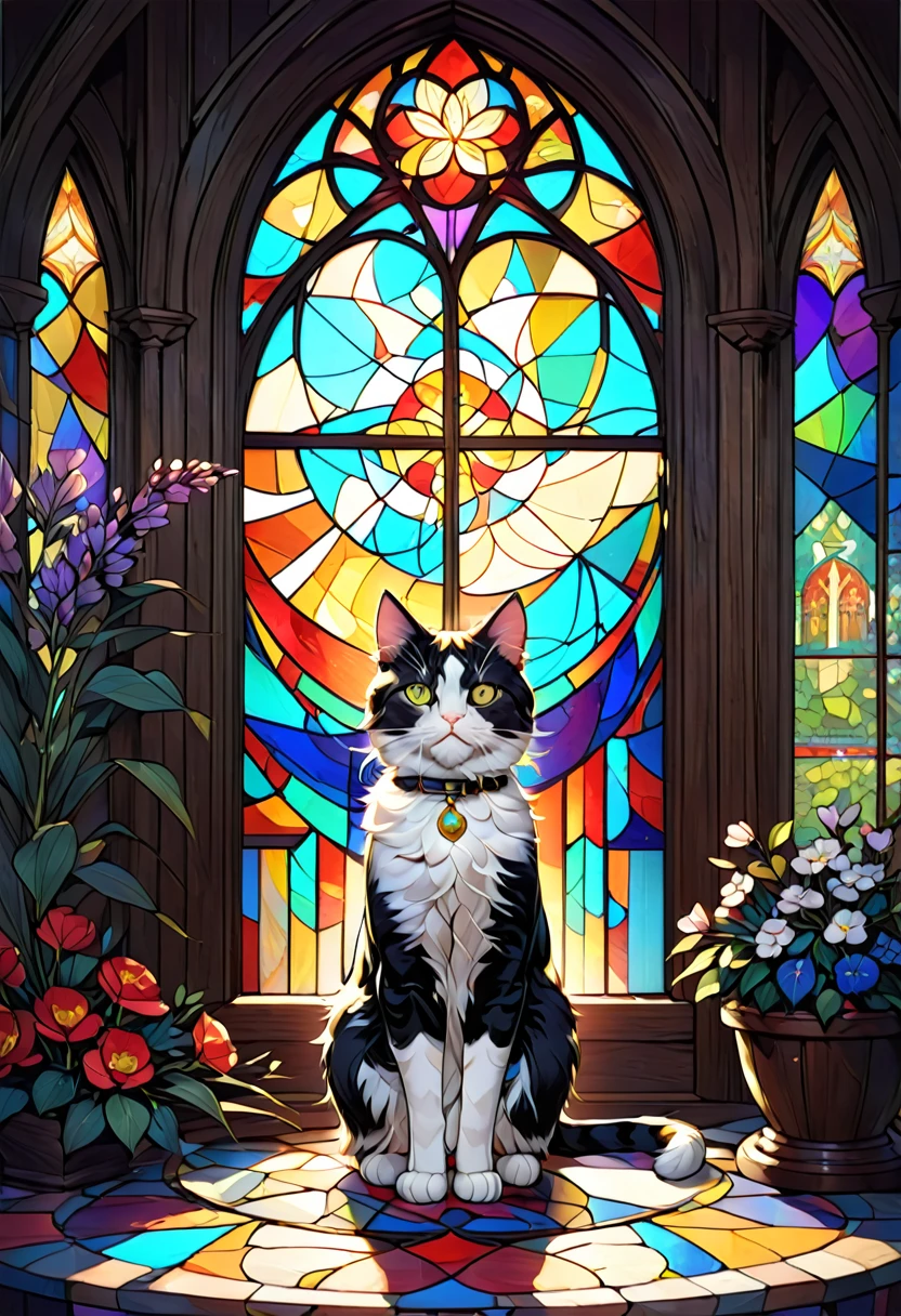 let the cat be part of the stained glass window