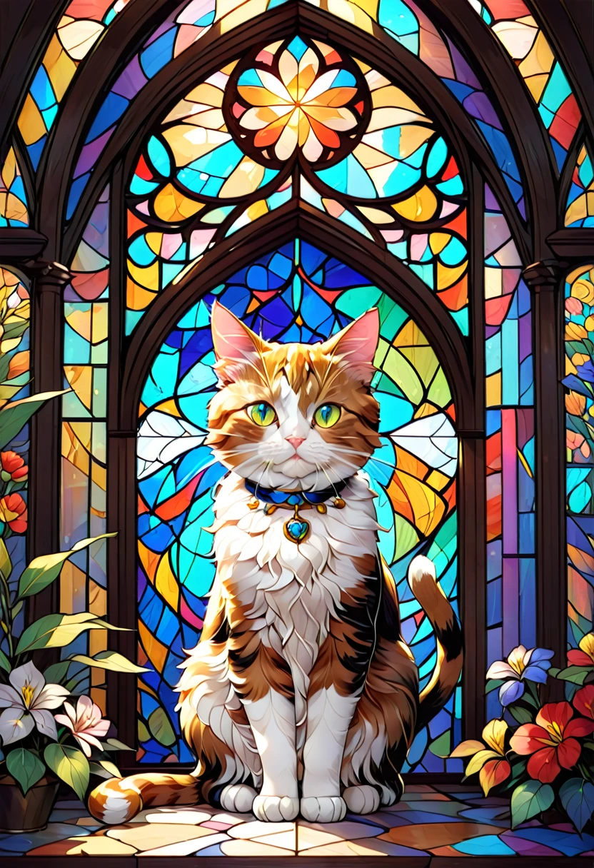 let the cat be part of the stained glass window