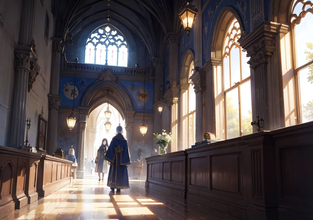 In the monastery's meditation room、A beautiful girl in a simple outfit is meditating、I am mentally focused