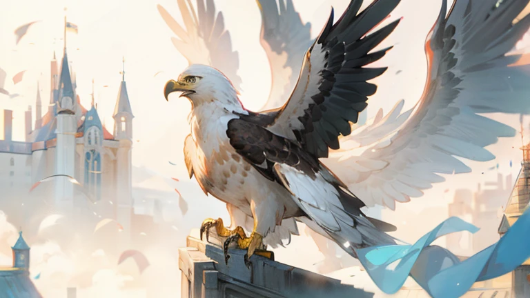 Beautiful eagle in front of a beautiful castle. A beautiful photo . work of art.