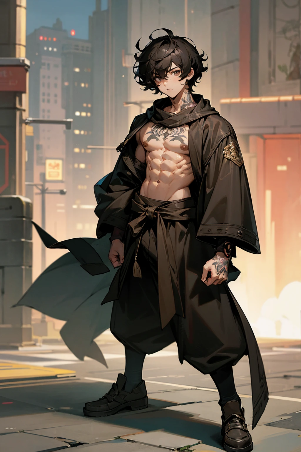 Masterpiece Quality, Perfect Generation, Sclera, Detailed Eyes, Skin, Hair, Muscular, Clothing,Insane Expression, , Street Background, Full Body, Skin, , , , facing viewer, Standing , Clothed, , Eyes, hair, , hair, hair, , , U , Male, , ,, , street clothing, , middle aged, Black hair, Short curly hair low drop fade, Brown Eyes, Muscular, tattoos