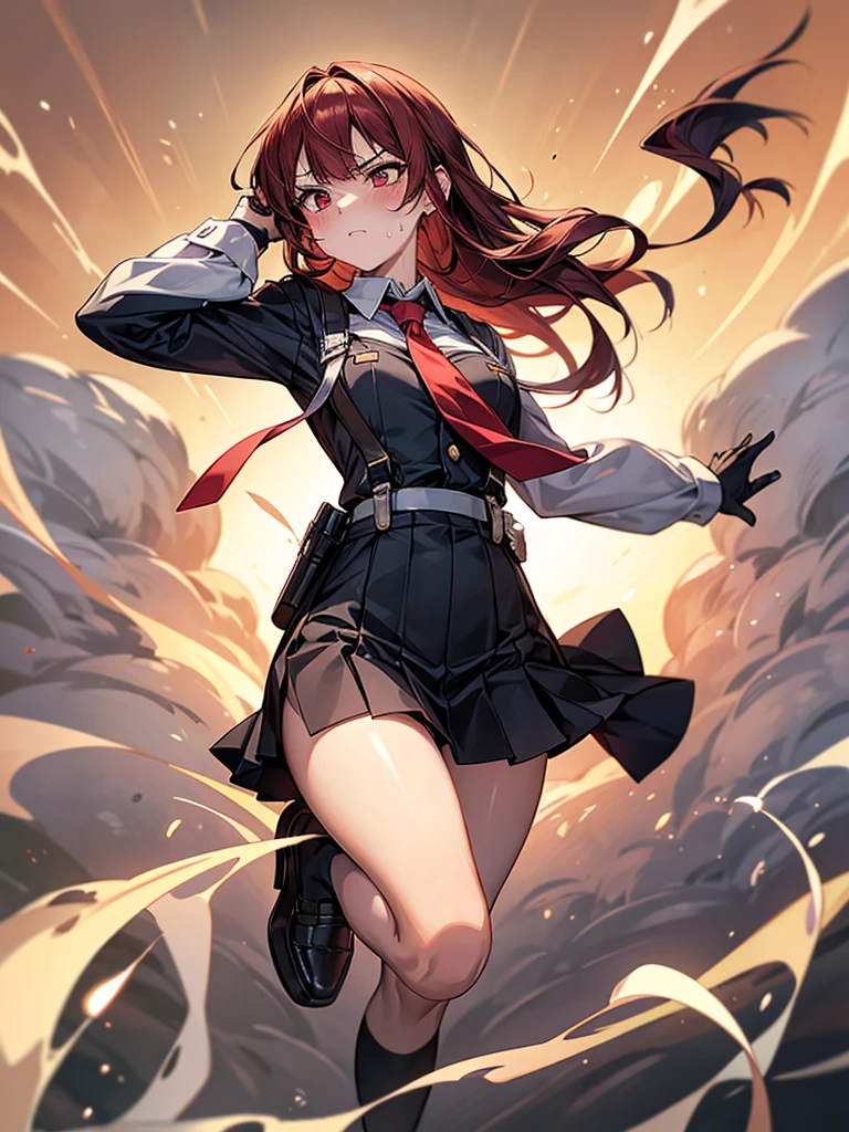 front view, looking at viewer, (((solo))), 1 girl, yandere, asin, pyscho, short bangs, black eyes, empty eyes, short black hair, japanese, sheepskin leather jacket, red jacket, walking, japanese city at night, ((dramatic)), scene, (( cinematic, ultra-detailed, ultra-detailed, ultra-detailed face, ultra-detailed eyes, best quality, strong lighting, illustration, 16k)),