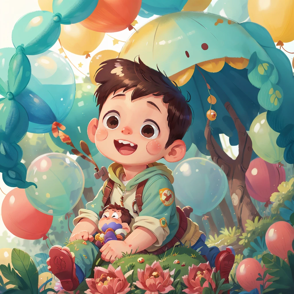 A boy, zoo, many balloons, happy, happy, perfect quality, clear focus (clutter - home: 0.8), (masterpiece: 1.2) (realistic: 1.2) (bokeh) (best quality) (detailed skin: 1.3) (intricate details) (8K) (detail eyes) (sharp focus), (happy)