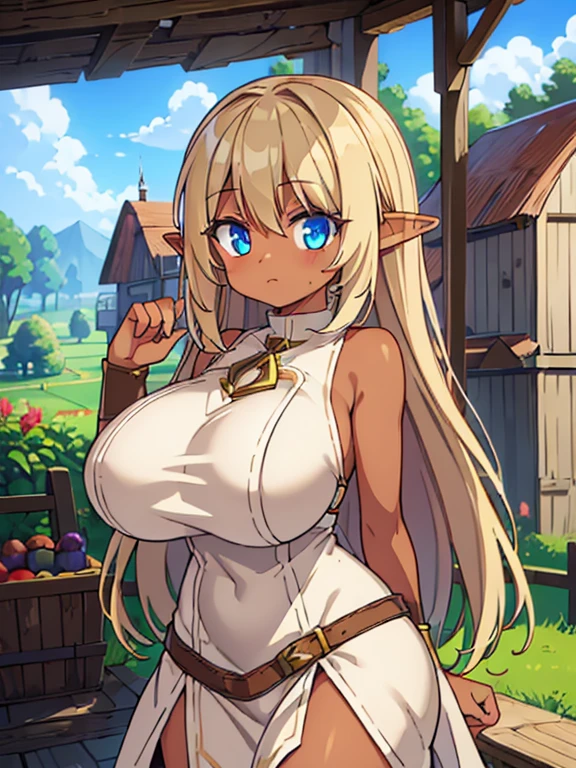 (tanned elf:1.2), (high fantasy slave outfit beige torn dress:1.2), (farm barn:1.2), (high resolution:1.2), (huge tits:1.2)