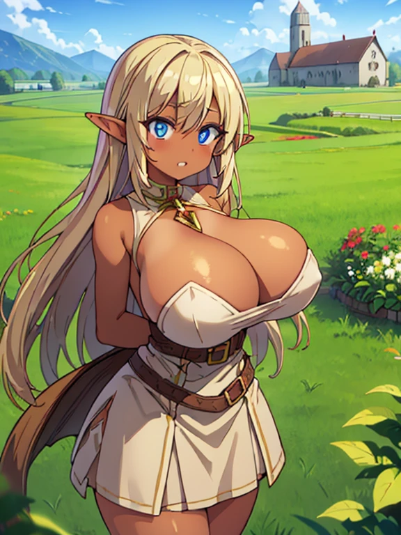 (tanned elf:1.2), (high fantasy slave outfit beige torn dress:1.2), (farm barn:1.2), (high resolution:1.2), (huge tits:1.2)