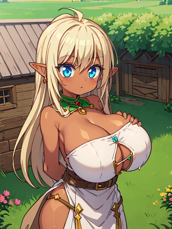 (tanned elf:1.2), (high fantasy slave outfit beige torn dress:1.2), (farm barn:1.2), (high resolution:1.2), (huge tits:1.2)
