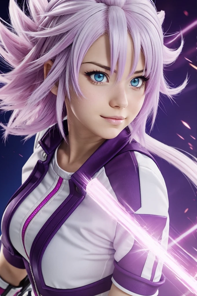 my hero academia style.
White-haired girl with pink and light purple locks