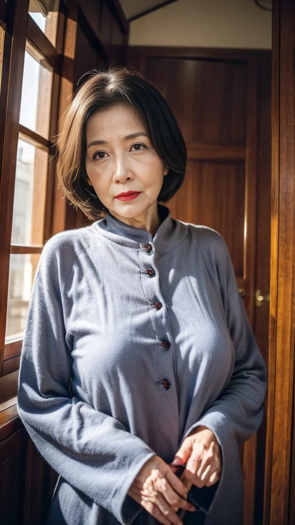 Beautiful mature woman、60-year-old woman、Snapshots、Red lips, Thin lips, Mourning clothes、Light from the front,