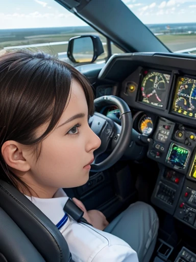 Fighter jet cockpit, aerial, female pilot