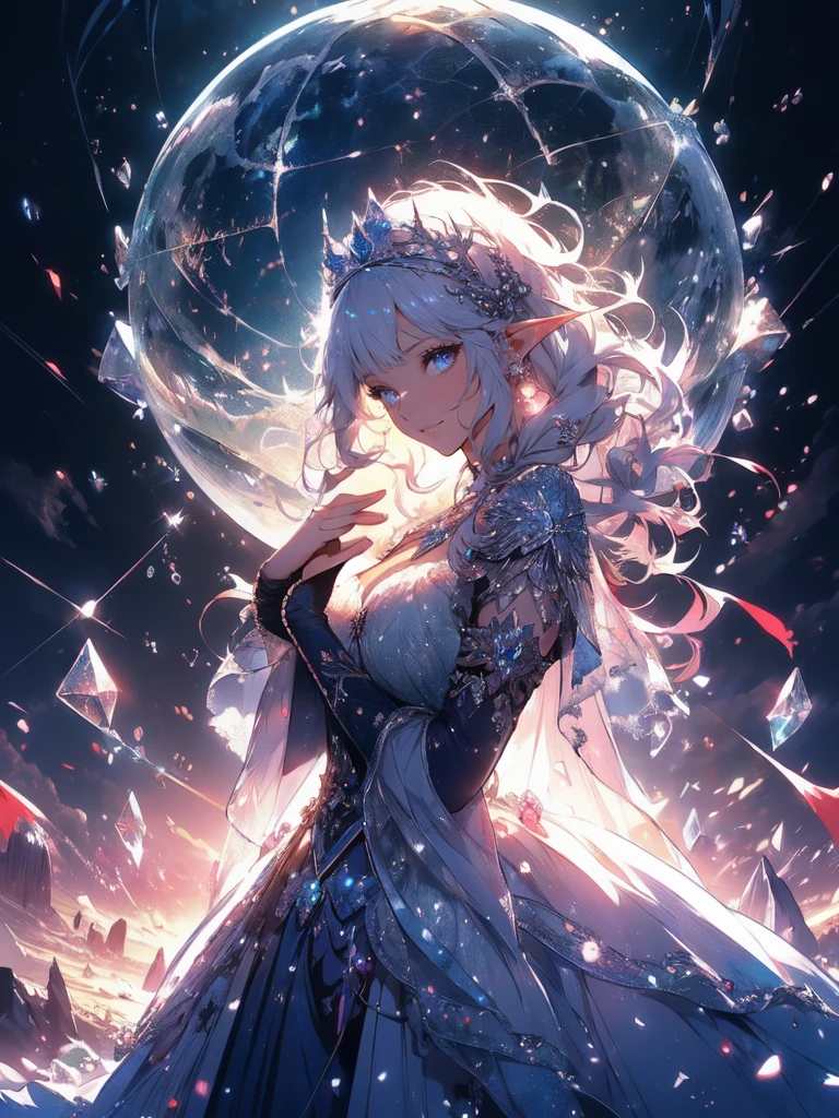 最high quality、One female elf filling the entire front screen、iceの女神、iceのドラゴン、(( cowboy shot ))((see-through ice dress))'((low angle1.5 ))、beautiful瞳、tears、brassiere、、,iceのbeautiful装飾のティアラ、((Ice tiara))Crystal of snow、ice、最high quality , fractal art.、 虹colorに輝くドレス、beautiful胸、Large Breasts ((Laugh beautifully、))((輝くice ))SMqueen、beautiful顔、Magnificent palace、全身beautiful装飾の下着が美しく輝く、fantasy、Giant Ice Dragon、iceの結晶、Crystal of snow、Bigger on the front、 beautiful輝き,High-definition depiction, Realistic, 8k, Unity, beautiful太もも,,Giant Devil's Wings、虹colorに輝く翼、、 light smile, Beautifully and vividly drawn, , beautiful beautiful透き通る肌、輝くbeautiful装飾の魔法、、beautiful装飾、 , beautiful、 Romanticism,mosquito。 混沌の最もbeautiful形, Mr..々color, Intertwined flowers, P article,Magical gentle light,smile,,image quality、masterpiece、beautiful顔、Super beautiful elf woman((Big breasted 22 year old office lady、Bust 120,Beautiful long ironed hair、Silver Hair、height: 165cm。Bust 120cm、sexy、Esbian、、high quality、、Visual Arts、最high quality、1 womanエルフ NP: Worst quality ,beautiful fractal art 、frozen、、light、Beautiful radiance,High-definition depiction, Realistic, 8k, Unity, , light smile, Beautifully and vividly drawn, , Beautiful, beautiful, clear skin、 Countless rays of light pouring down, , Intense light is emitted from the magic circle in front of the girl. Romanticism,Cowboy Shot: Magnificent religious paintings、 最high quality Artwork、uhd