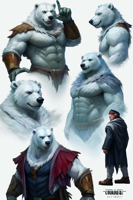 Polar bear stands looking at the sky Medium muscular, frozen planet setting, snowstorm , zoomed in on crotch, , chunie, darkgem, Polar bear stands looking at the sky Medium muscular, frozen planet setting, snowstorm , zoomed in on crotch, , chunie, darkgem, He uses an old, torn blanket made of animal hide as a garment for his body. (fantasy character design, front angles, side angles, rear angles) （（masterpiece））, （(（best quality）））,（CharacterDesignSheet, Same paper, facade, side face, back), concept art, character concept art, character sketches, cheat sheet, design table roles, （simple background ，white background: 1.3), gesturing with hands towards the viewer, communicating with hands,🤗(view from the coast of photography),Snthwve Nvinkpunk Style Snthwve Nvinkpunk Style full body full body photograph image full body, （（tmasterpiece）），（（（best qualtiy））），（CharacterDesignSheet，Same role，frontage，Side face，on back），concept-art, character concept art, character sketches, cheat sheet ，Paper table，(simple background，white background： 1.3), gesturing with his hands towards the viewer, communicating with his hands.