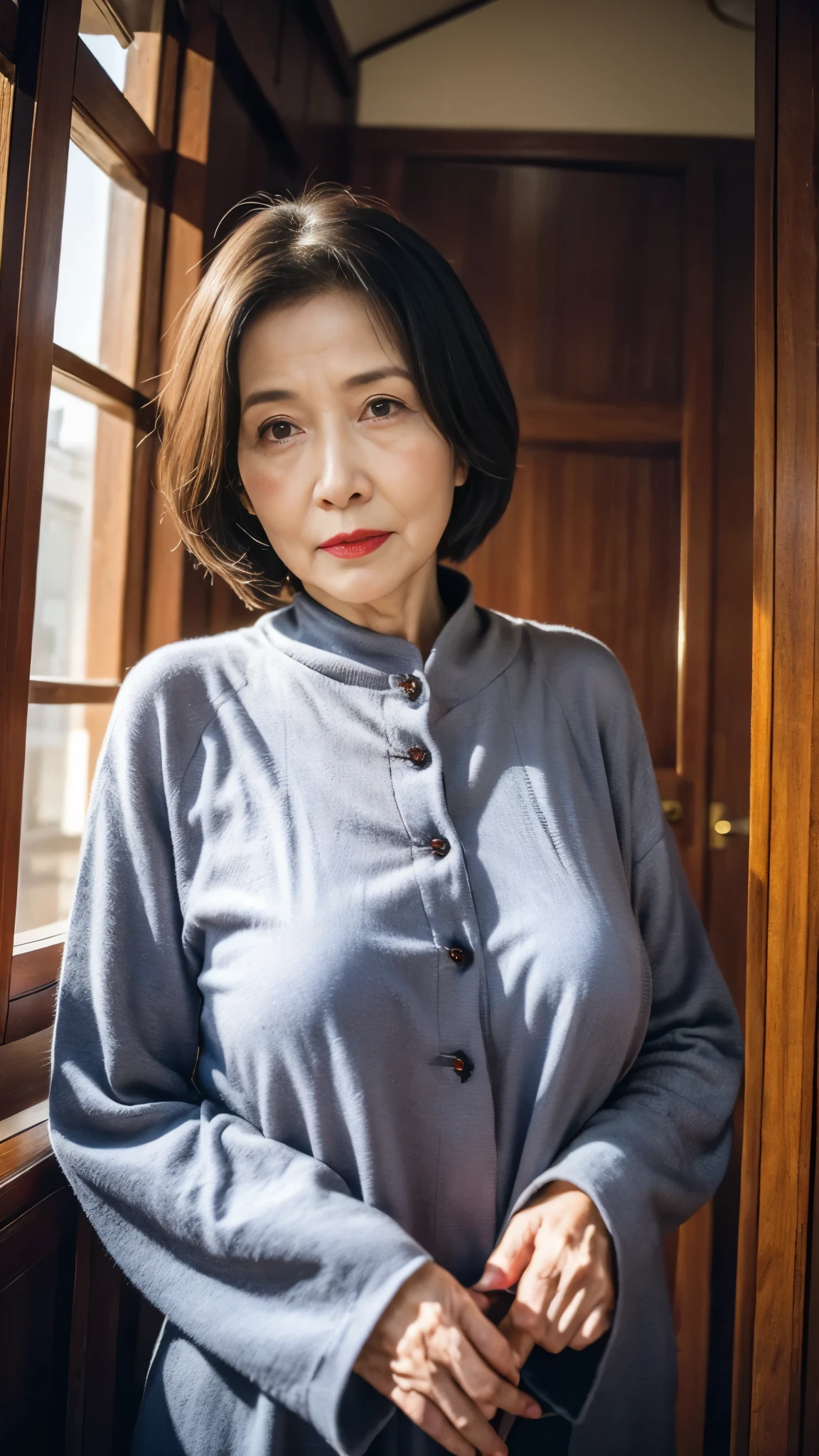 Beautiful mature woman、60-year-old woman、Snapshots、Red lips, Thin lips, Mourning clothes、Light from the front,