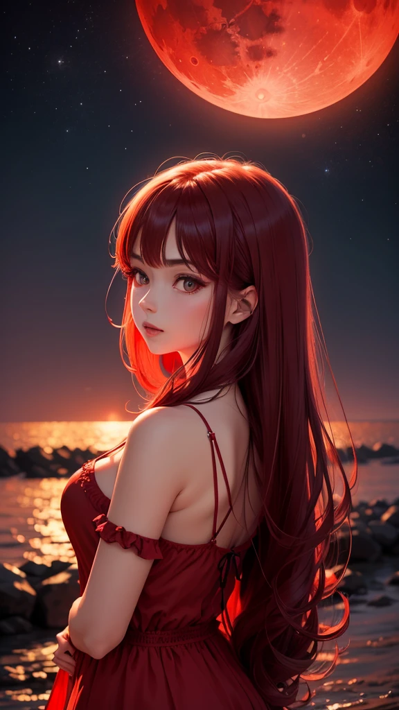 Create a beautiful red night with a red moon