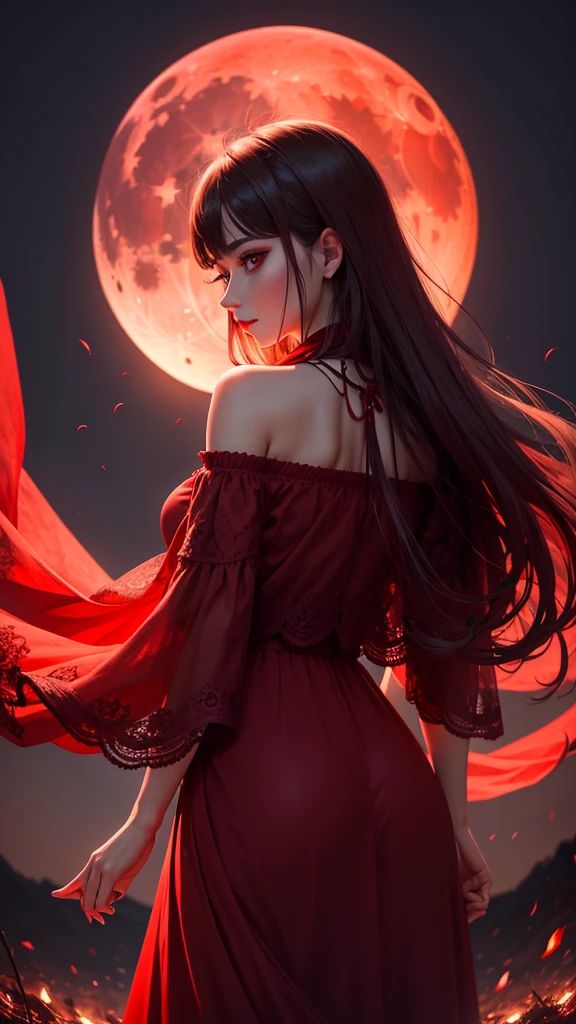 Create a beautiful red night with a red moon