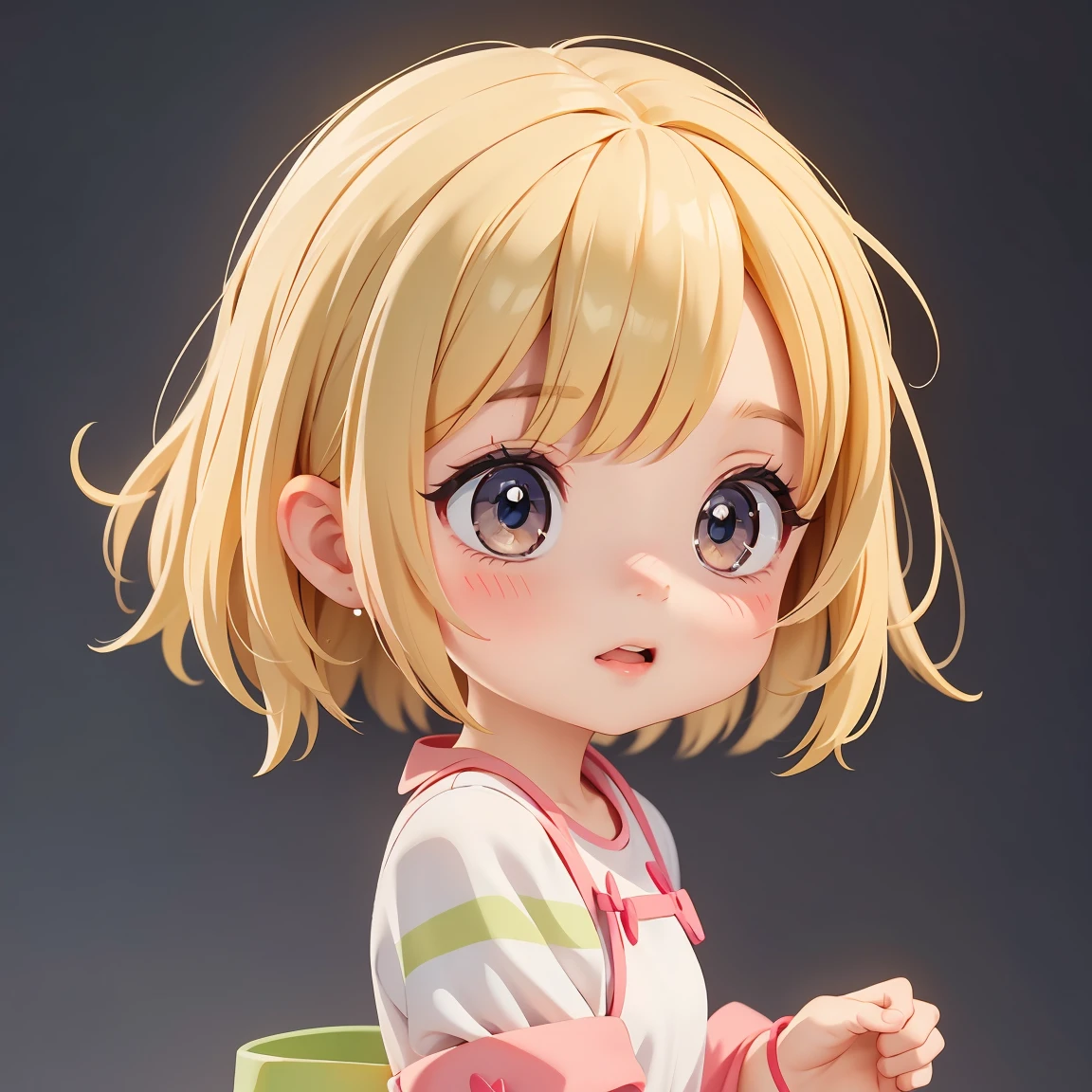 Super Chibi Character:1.8、wearing cute sandals、Angle of View:whole body、All-over simple and light color background:1.8、Blonde Hair、Cute 7 year old girl、Random cute outfits、Short legs、Sandals with ribbon、Looks like fun:1.8、A fun pose:1.8