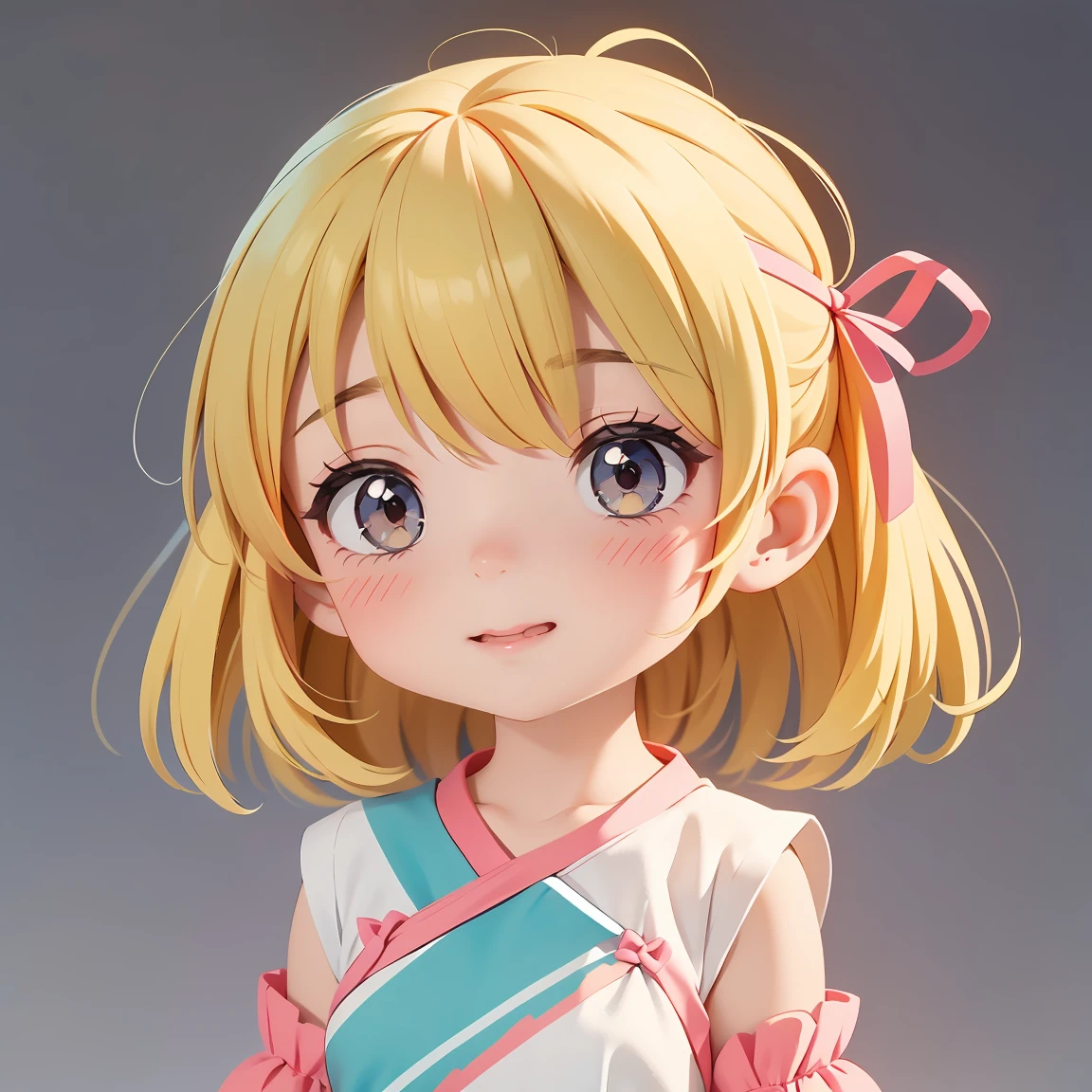 Super Chibi Character:1.8、wearing cute sandals、All-over simple and light color background:1.8、Blonde Hair、Cute 7 year old girl、Random cute outfits、Short legs、Sandals with ribbon、Looks like fun:1.8、A fun pose:1.8