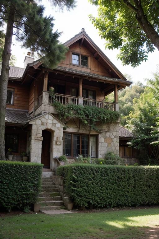On the edge of a secluded hill, there is an ancient house surrounded by lush trees.