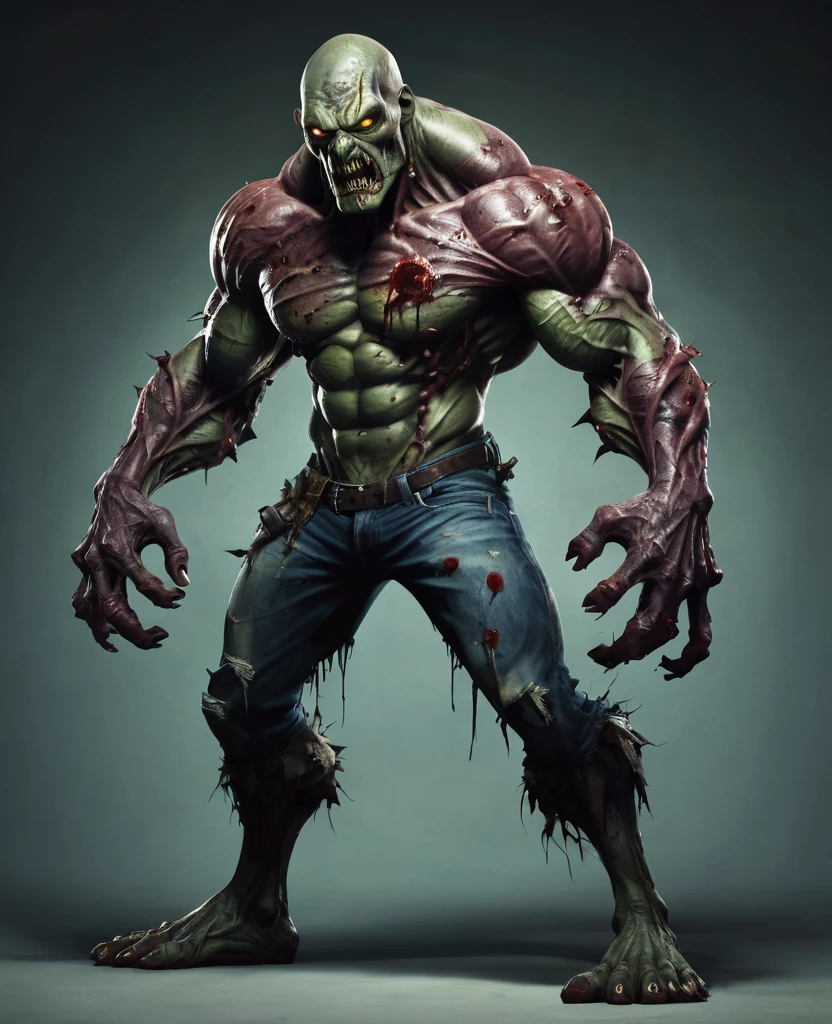 Multiple strong zombie, four arms, villain, muscle, four arms, full body, full body view