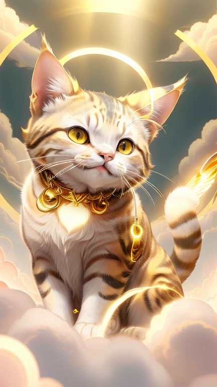 god々Cute cat1animal、Gold Aura,Looking into the camera、Look at this、Background gold、Floating in the clouds