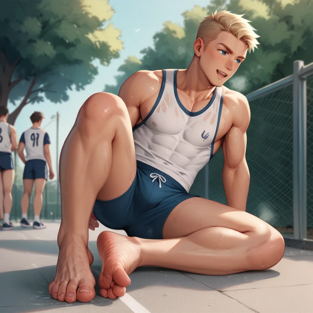 School sports boy showing smelly
feet in public