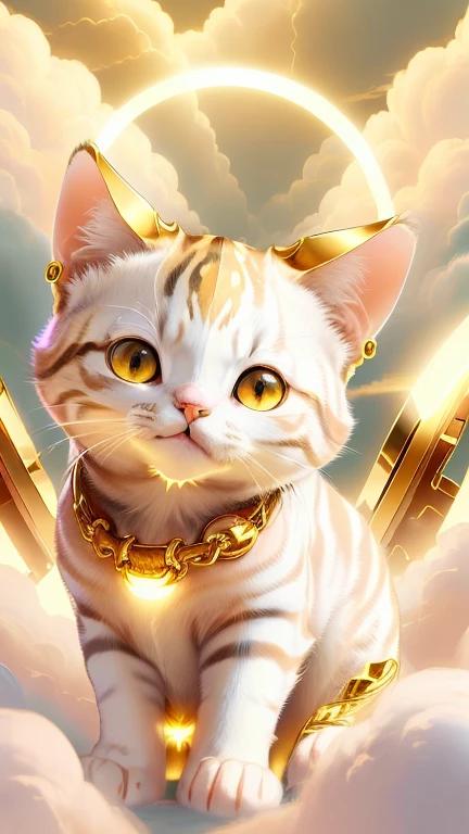 god々Cute cat１animal、Lucky cat gold aura,Looking into the camera、Look at this、Background gold、Floating in the clouds