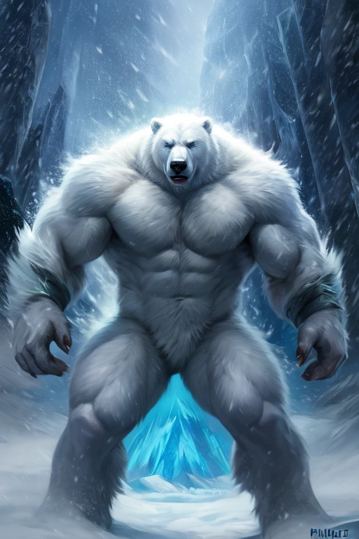 Existe 49 Polar bear stands looking at the sky Medium muscular, frozen planet setting, snowstorm , zoomed in on crotch, , chunie, darkgem, martepiece, dynamic photography.