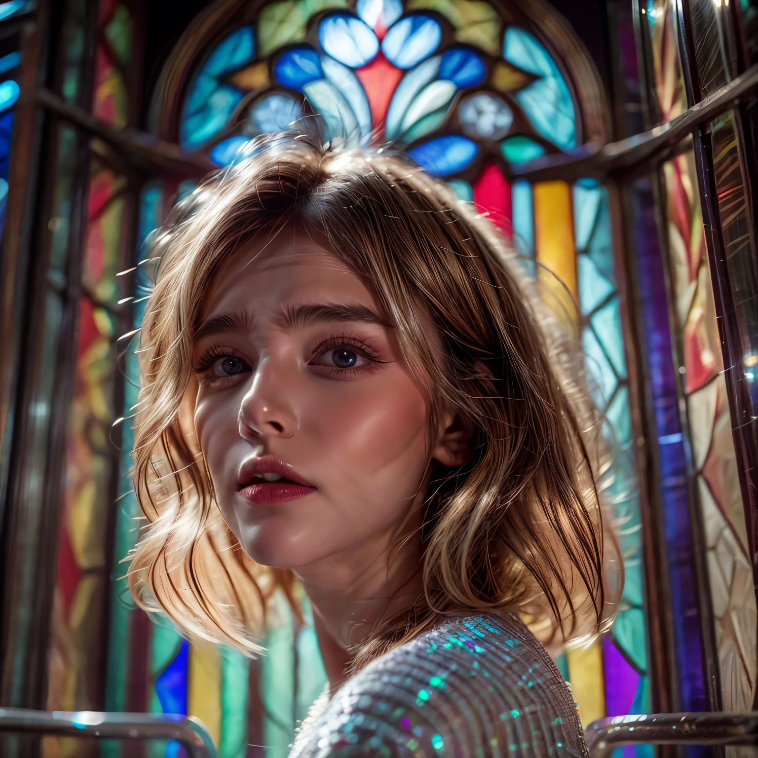 (Cathedral from below:1.28)  (BokeH ZoomLayer) TopQuality 8K masterpiece of ((Professional photo)), (((Clarisse de Cagliostro))) (Detailed White WeddingDresses), Chain, (CloseUp of (Extremely detailed (KAWAII face))) {((VeiledFace))|BlondeHair|(Elaborate BuleEyes)with(SparklingHighlights:1.28)}, The background is distant (((Elaborate stained glass))) Rainbow Glass, {(MysticSight)|EnchantingAtmosphere|Haze|(GodRays)|TyndallEffect}, Radiant PearlSkin with Transparency, (Exposed:0.39), BluB