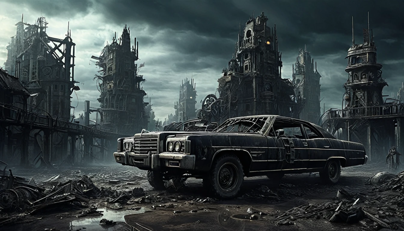 gothic surrealism dark city post apocalyptic machines