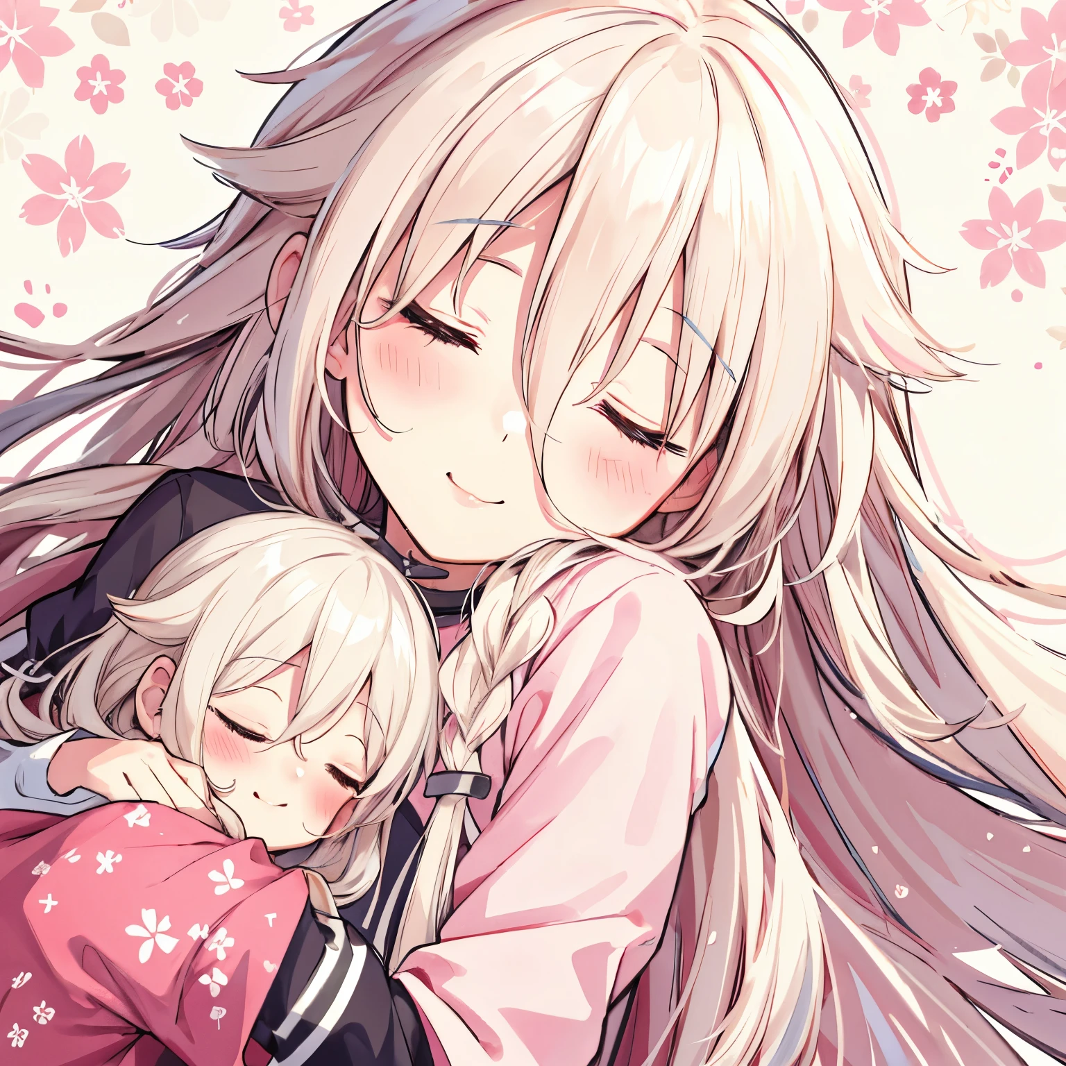 IA,Sleeping next to me, smile, blush, stop temporarily, Floral Background