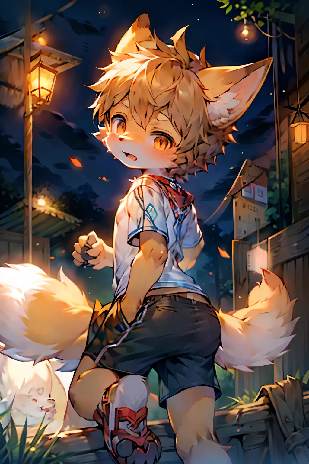 Fox Boy，Characteristics of young ，Short sleeve，shorts，roar，