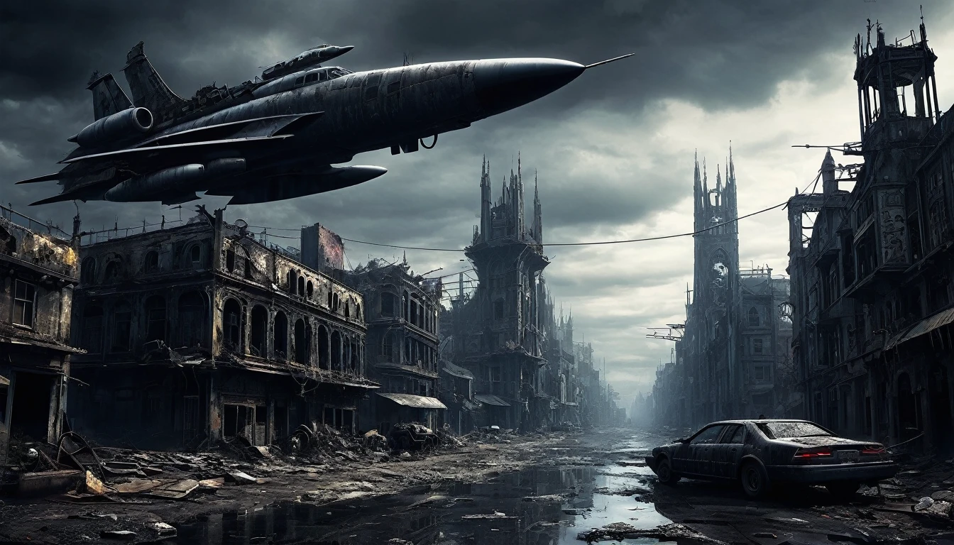 surrealism gothic dark post apocalyptic city jet