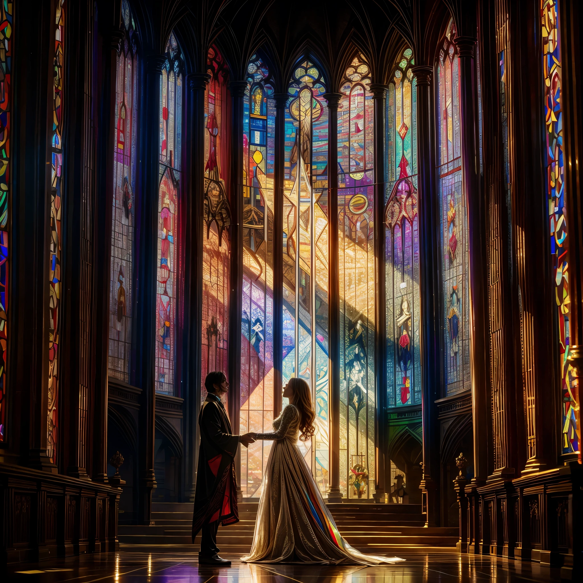 Red carpet (Cathedral from below:1.28) VolumetricLighting (FullBody ZoomedOut:1.28 Wide-shot) ZoomLayer (BokeH:1.32), TopQuality 8K masterpiece of ((Professional photo)), (((Clarisse de Cagliostro))) (Detailed Delicate White Dresses), Chain, Extremely detailed (KAWAII face) {(VeiledFace)|BlondeHair|(Spanking BuleEyes)}, The background is distant (((Elaborate stained glass))) Rainbow Glass, (MysticSight) {(GodRays)|Haze|TyndallEffect}, Radiant PearlSkin with Transparency, (Exposed:0.38)