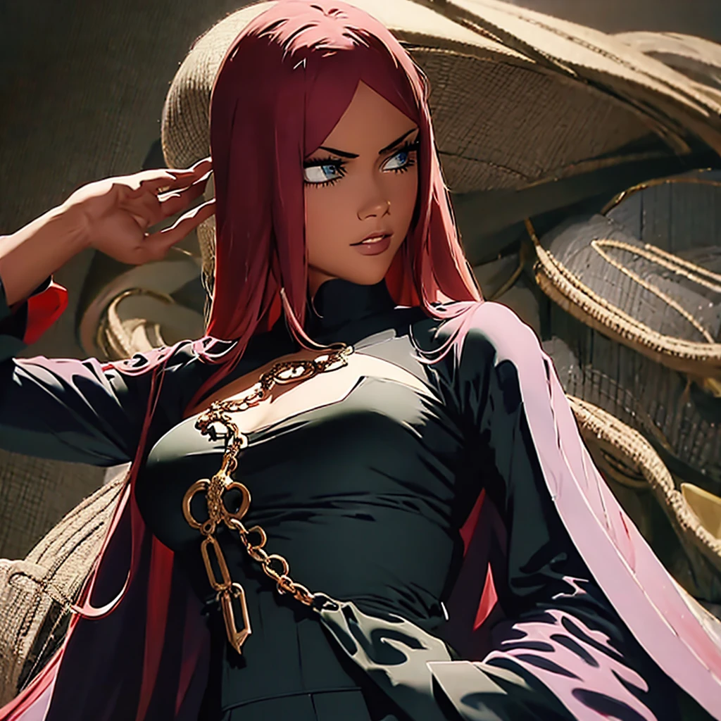 (finely detailed beautiful eyes and detailed face,masterpiece sidelighting,masterpiece,best quality,detailed,high resolution illustration),, (1girl,whole body,bishoujo,lustrous skin,looking down,looking at viewer),, (red hair, grey eyes,ribbon,hanbok, korean clothes), (chain collar) (earings)(clothed_underbust:1.2),underboob