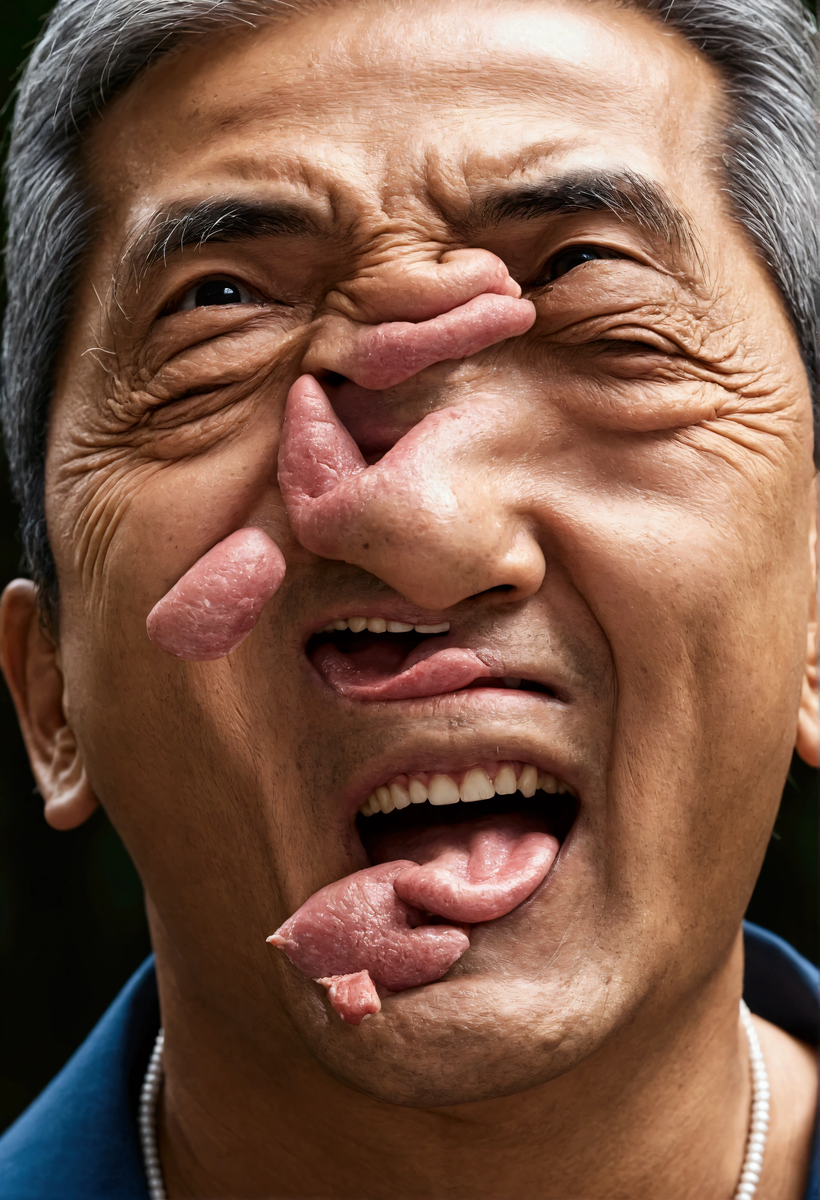 KK opened his mouth wide，Approximately round