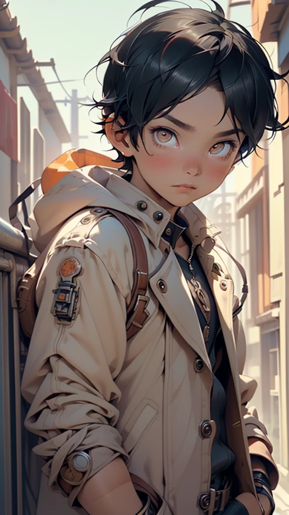 boy steampunk,(((little,male gender))),((((8 years old)))),
child's chest,(((r,spiked hair,co inner hair))),((orange_eyes:1.3))),intricate eyes,beautiful detailed eyes,symmetrical eyes,big eyes:1.5,(((black skin,dark skin,lustrous skin:1.5,tanned skin,bright skin: 1.5,skin tanned,shiny skin,very shiny skin,shiny body))),(((kid body,a little chubby,good anatomy,accurate body proportions,detailed shota body for young boy,))),(((detailed face and eyes))),
(nsfw),
(steampunk clothes),(((steampunk outfit,trench coat))),((bulge in pants)),((red clothes theme,intricate outfit,intricate clothes)),
(dynamic pose:1.0),embarrassed,(centered,scale to fit dimensions,Rule of thirds),
((steampunk,industrial revolution)),scenery:1.25,((intricate scenery)),((steampunk, background)),
(Glossy winter ornaments),highres,sharp focus,(ultra detailed,extremely detailed),(photorealistic artwork:1.37),(extremely detailed CG unity 8k wallpaper),(((vibrant colors,vibrant theme))),(intricate),(masterpiece),(best quality),artistic photography,(photography taken by sldr),(intricate background),perfect rendered face,perfect face details,realistic face,photo realistic,((intricate detail)),(((realism))),