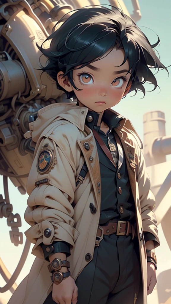 little boy steampunk,(((little boy,boy,kid,kid only,,1boy,male gender))),((((8 years old)))),
child's chest,(((black hair,spiked hair,colored inner hair))),((orange_eyes:1.3))),intricate eyes,beautiful detailed eyes,symmetrical eyes,big eyes:1.5,(((black skin,dark skin,lustrous skin:1.5,tanned skin,bright skin: 1.5,skin tanned,shiny skin,very shiny skin,shiny body))),(((kid body,a little chubby,good anatomy,accurate body proportions,detailed shota body for young boy,))),(((detailed face and eyes))),
(nsfw),
(steampunk clothes),(((steampunk outfit,trench coat))),((bulge in pants)),((red clothes theme,intricate outfit,intricate clothes)),
(dynamic pose:1.0),embarrassed,(centered,scale to fit dimensions,Rule of thirds),
((steampunk,industrial revolution)),scenery:1.25,((intricate scenery)),((steampunk, background)),
(Glossy winter ornaments),highres,sharp focus,(ultra detailed,extremely detailed),(photorealistic artwork:1.37),(extremely detailed CG unity 8k wallpaper),(((vibrant colors,vibrant theme))),(intricate),(masterpiece),(best quality),artistic photography,(photography taken by sldr),(intricate background),perfect rendered face,perfect face details,realistic face,photo realistic,((intricate detail)),(((realism))),