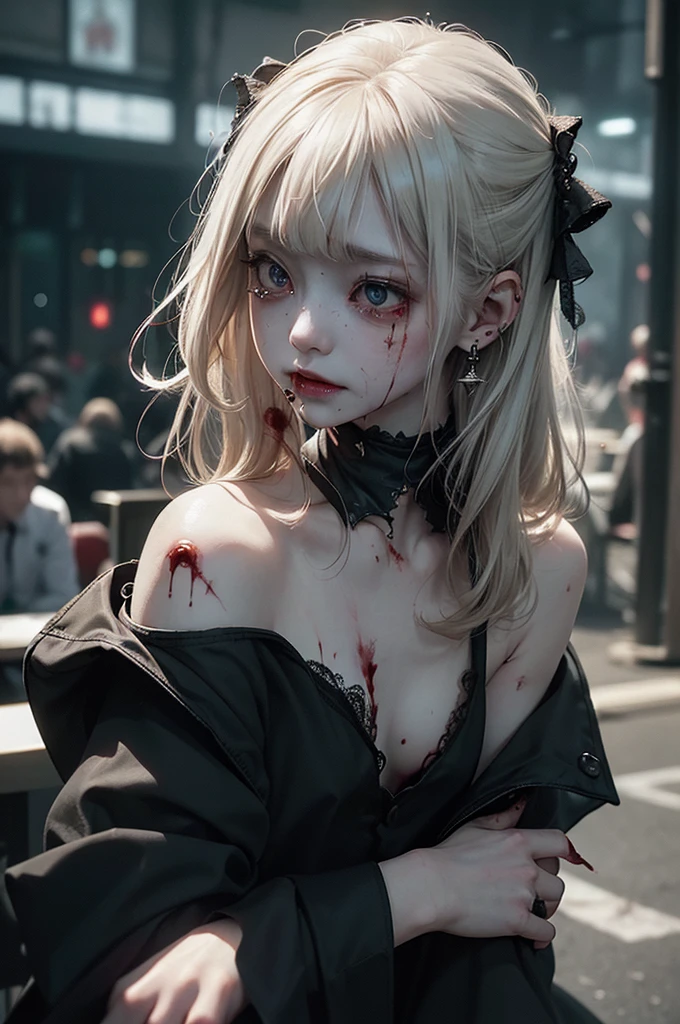 Highest quality, masterpiece, look up, cute,(Horror),(((Beautiful zombie girl))),Dead,Trying to bite,(((Bleeding,Injured))),(((Shedding tears of blood))),((口からBleeding)),((Covered in blood)),((Bitten all over the body)),((Sexy)),(sexy),((Small breasts)),Baby Face,(Middle school students),Blonde,((Masturbation)),(((Blowjob))),(((Sex,sexual behavior))),Beautiful Style,Lower body exposed,((Pale skin)),Sensual look,Embarrassed,Sexy表情,Expressions of delight,(Dark atmosphere),(Dark atmosphere,fear),((Dim lighting))