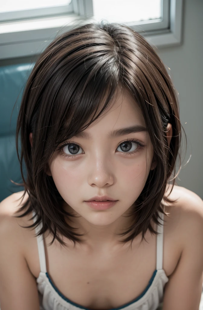 gazing at viewer, shorth hair, from sideways, bangss, naughty man