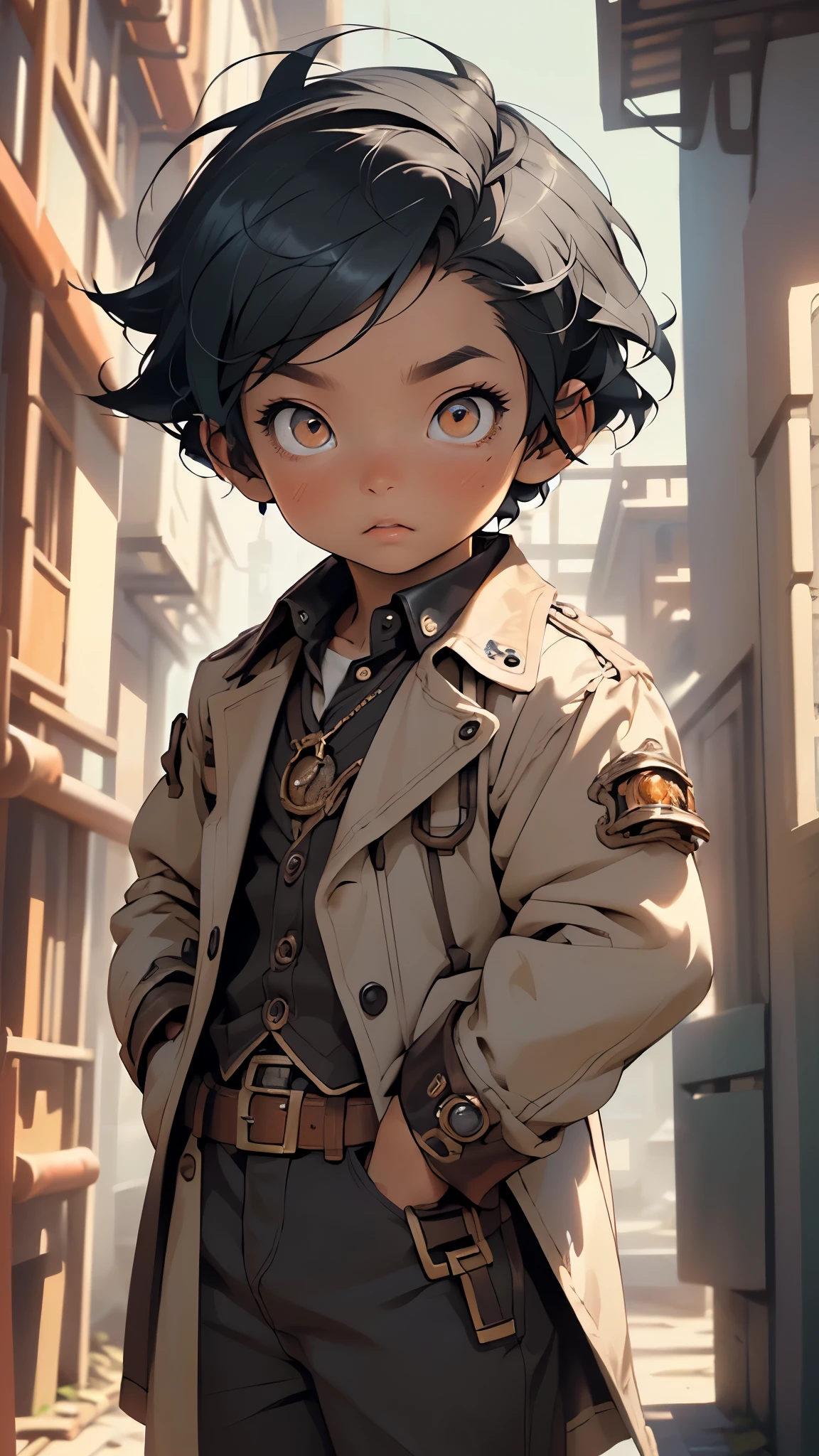 little boy steampunk,(((little boy,boy,???,??? only,,1boy,male gender))),((((8 years old)))),

child's chest,(((black hair,spiked hair,colored inner hair))),((orange_eyes:1.3))),intricate eyes,beautiful detailed eyes,symmetrical eyes,big eyes:1.5,(((black skin,dark skin,lustrous skin:1.5,tanned skin,bright skin: 1.5,skin tanned,shiny skin,very shiny skin,shiny body))),(((??? body,a little chubby,good anatomy,accurate body proportions,detailed shota body for young boy,))),(((detailed face and eyes))),

(nsfw),

(steampunk clothes),(((steampunk outfit,trench coat))),((bulge in pants)),((red clothes theme,intricate outfit,intricate clothes)),

(dynamic pose:1.0),embarrassed,(centered,scale to fit dimensions,Rule of thirds),

((steampunk,industrial revolution)),scenery:1.25,((intricate scenery)),((steampunk, background)),

(Glossy winter ornaments),highres,sharp focus,(ultra detailed,extremely detailed),(photorealistic artwork:1.37),(extremely detailed CG unity 8k wallpaper),(((vibrant colors,vibrant theme))),(intricate),(masterpiece),(best quality),artistic photography,(photography taken by sldr),(intricate background),perfect rendered face,perfect face details,realistic face,photo realistic,((intricate detail)),(((realism))),
