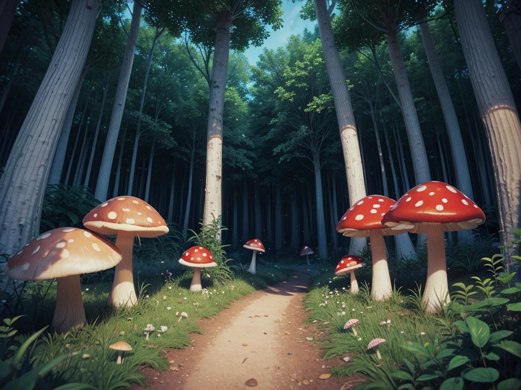Mystical Paths cartoon style hallucinogenic mushrooms no realism