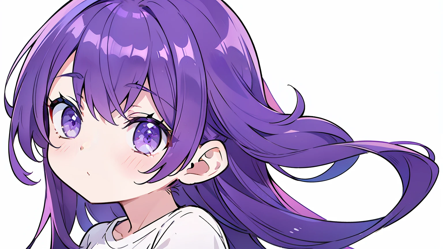 masterpiece, beautiful detailed, 1girl, (Oversized plain T-shirt), violet Eyes, violet hair, long hair, acrobatic pose, violet theme, (((bold outline))), limited palette