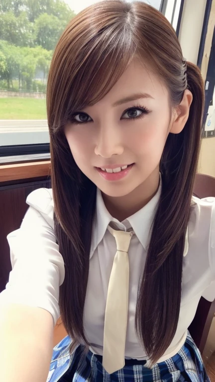 (Photoreal:1.4, 8k),((high Ponytail))、((A wet, see-through jacket))、See-through、(Nipple Covers)、(Soaking wet)、(Twin tails)、((Loose tie))、(The chest is full)、(((Knee-high)))、(((From the knee up)))、(Transparent clothes)、 highest quality, masterpiece, ultra high resolution, perfect dynamic composition, (cinematic lens effects), (beautiful face), (brown hair:1.3, bangs, long hair), Highly detailed skin and facial textures:1.3, tanned skin:1.0, perfect proportions, Medium chest, shiny legs, Detail of limbs, Cute and sexy 18 year old high school girl, (completely enchants you:0.9), (school uniform:1.3, white shirt, Blue tie, checked skirt), (gal makeup, eyeliner, lip gloss, Eyes that feel beautiful eros:0.85), sexy face:0.8, (beautiful eyes, thick lips, A taste of beautiful eroticism:0.85), (Too cute beauty:0.9), (classroom, machine, Chair, big window), (look at camera), (extreme close up:1.3), smile、Low angle、(From a low position)、
Bird's eye view、(From a high altitude)、
Selfie shot、(Selfie composition)、
POV shot、(First-person view)、
Ultra wide angle(Ultra Wide Angle)
Fisheye(Fisheye Lens)