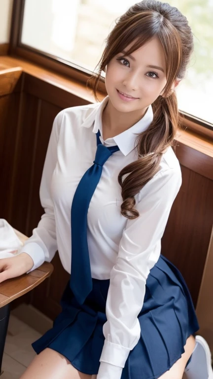 (Photoreal:1.4, 8k),((high Ponytail))、((A wet, see-through jacket))、See-through、(Nipple Covers)、(Soaking wet)、(Twin tails)、((Loose tie))、(chest元はだけてる)、(((Knee-high)))、(((From the knee up)))、(Transparent clothes)、((chest元が大きくはだけてる))、chest、chestの谷間、
highest quality, masterpiece, ultra high resolution, perfect dynamic composition, (cinematic lens effects), (beautiful face), (brown hair:1.3, bangs, long hair), Highly detailed skin and facial textures:1.3, tanned skin:1.0, perfect proportions, Medium chest, shiny legs, Detail of limbs, Cute and sexy 18 year old high school girl, (completely enchants you:0.9), (school uniform:1.3, white shirt, Blue tie, checked skirt), (gal makeup, eyeliner, lip gloss, Eyes that feel beautiful eros:0.85), sexy face:0.8, (beautiful eyes, thick lips, A taste of beautiful eroticism:0.85), (Too cute beauty:0.9), (classroom, machine, Chair, big window), (look at camera), (extreme close up:1.3), smile、Low angle、(From a low position)、
Bird's eye view、(From a high altitude)、
Selfie shot、(Selfie composition)、
POV shot、(First-person view)、
Ultra wide angle(Ultra Wide Angle)
Fisheye(Fisheye Lens)、Hair Bun、Wavy Hair、