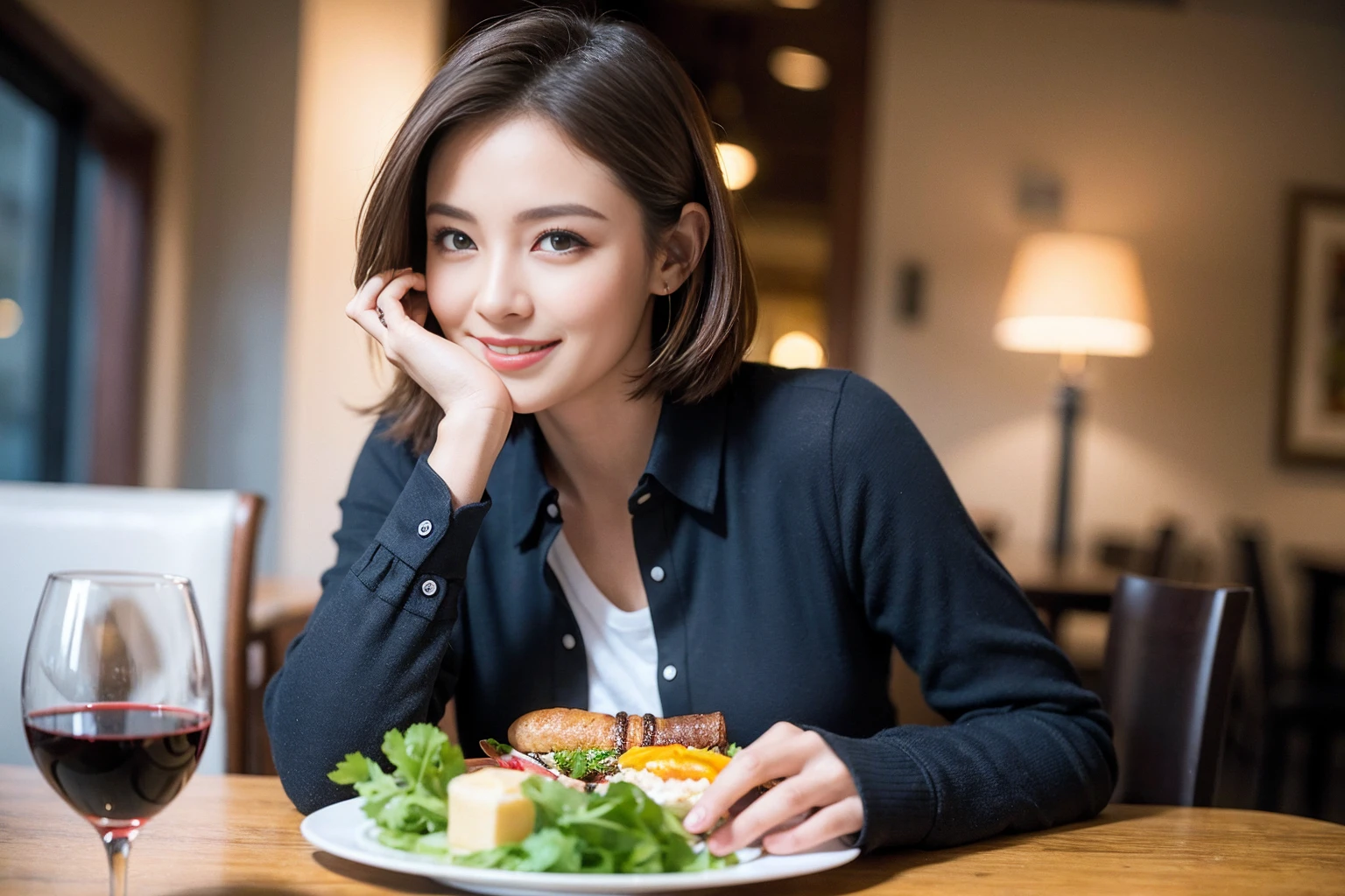 ((Highest quality、8k、masterpiece:1.3))、slimカップル、modelカップル、(Realistic, Intricate details:1.2), full-course dinner、Wine Party、Amazing view of the sunset sky and clouds、A bright smile、The wonderfulness of smile、Bright image、The beauty of wine, Beautiful Face, blue eyes, The light shines on your face, blush, short hair,Bright Face、 (Age 37), 39 years old, red wine 、Appetizers、Italian food、Wine bottle、Champagne、sparkling wine、Two beauties、Brown Hair、Shortcuts、Long sleeve shirt、dress、Beautiful woman 1, (slimな顔), (The body is slim), (Brown Hair), (Shortcuts), cheeks turn a little red,Attractive beauty、restaurant, In a prominent place (From the waist up) Nova Frog Style, actress, model, Upper Body, White wine, slim, wine glass, 中央に置かれたwine glass, smile, (smile: 1.15), Beautiful fine grain, Depth f/2,saturation, High Contrast, Strong light and shadow,Moist Body:1.5、3D texture、Delicate eyes、Brown Hair、The hair is very shiny、