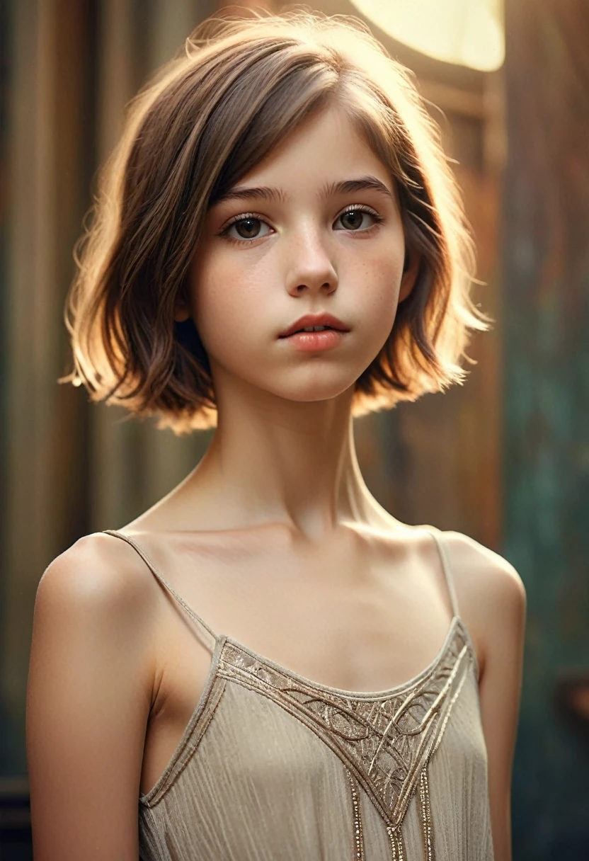 (Cinematic photo:1.3) From (Thigh-length photos:1.3),(skinny:1.3) Beautiful *********** girl, (complex brown hair), Highly detailed texture кожи, realistic texture кожи, looks straight into the camera, (looks at the viewer) ), pout, , Shine, Dramatic, Dreamy,, elegant, strange, gentle, Highly detailed, difficult, UHD Digital Photography, , skinny shoulders, Photo to the knees , beautiful young girl, big, Beautiful body, highly detailed full-length shot, Dreamy, , strange, gentle, detailed hair band, Highly detailed texture, realistic texture, digital painting, highly detailed photo, (art deco: 1 .хFromоралFromм:1.3),(Classic realotm:1.3),(Fujifilm Superia:1.3),, golden hour light,