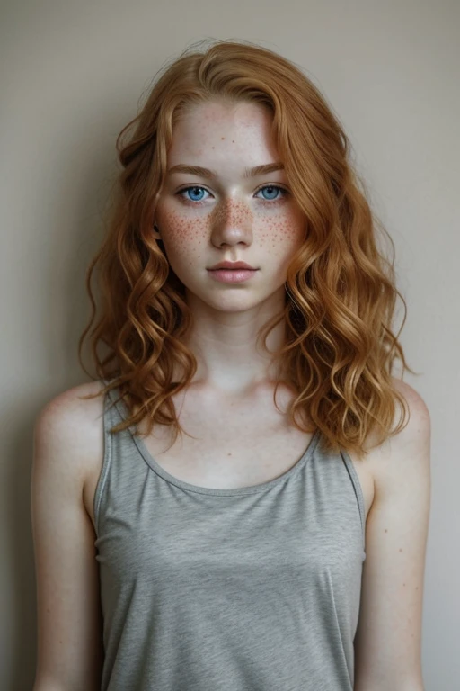 1 girl in, 19 years old, standing alone, aesthetic art, Irish, strawberry blonde wavy hair, hair to the shoulders, Chifres Pequenos, grey-eyed, light grey-eyed, some small freckles, pale skin, Runner&#39;s body, demon tail, ( texturized skin, skin pore:1.1), shiver, wearing a red see-through nightgown with nothing underneath, Well good, exposed tits, pose sexy