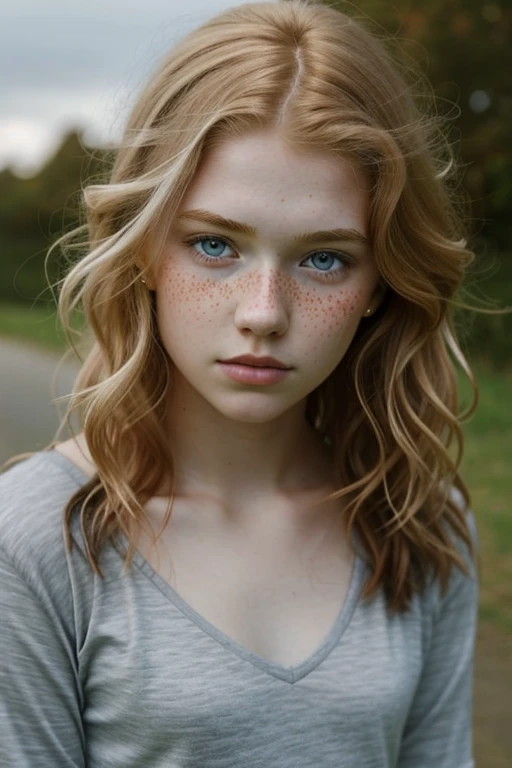 1 girl in, 19 years old, standing alone, aesthetic art, Irish, strawberry blonde wavy hair, hair to the shoulders, Chifres Pequenos, grey-eyed, light grey-eyed, some small freckles, pale skin, Runner&#39;s body, demon tail, ( texturized skin, skin pore:1.1), shiver, wearing a red see-through nightgown with nothing underneath, Well good, exposed tits, pose sexy