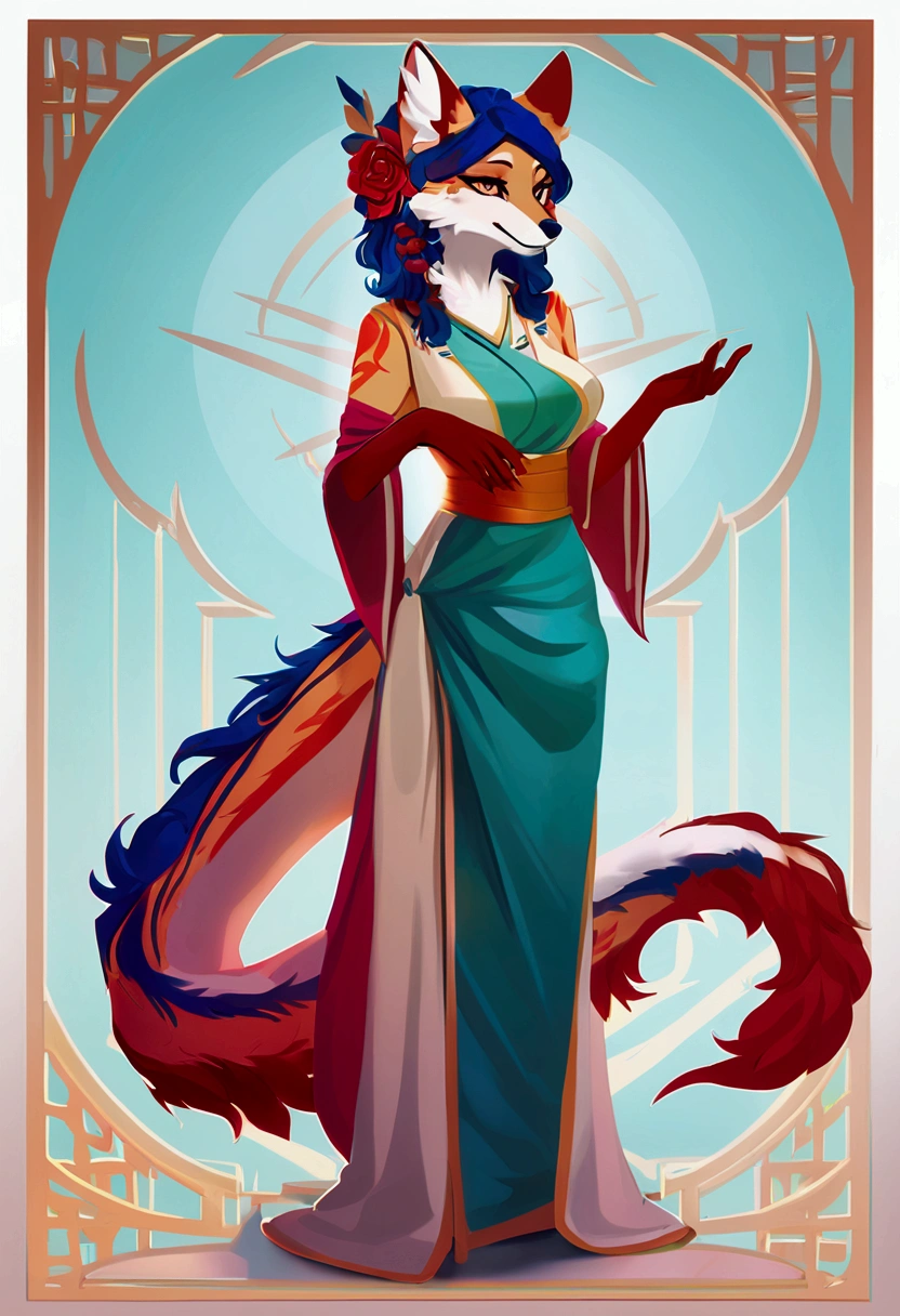 solo, female anthro eastern dragon fox hybrid, simple modern clothes, reference pose, best artstyle