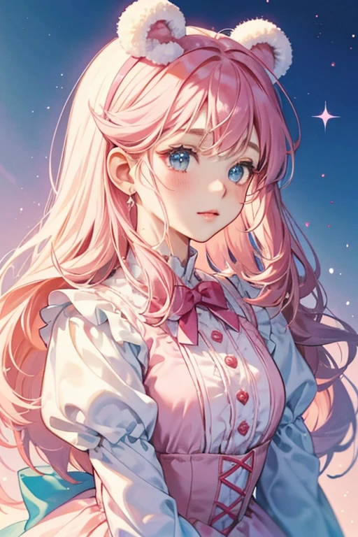 Strawberry Mallow is a soft pink GIRL bear marshmallow with basic face. On top of her head is raspberry-colored syrup. She has two candy bows, one pale yellow, one powder blue. SPARKLE; GLITTER